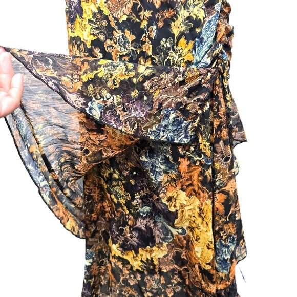 VTG Women's Black Brown Whimsigoth Floral Tiered Maxi Pull on Skirt Y2K 90s - Picture 7 of 10